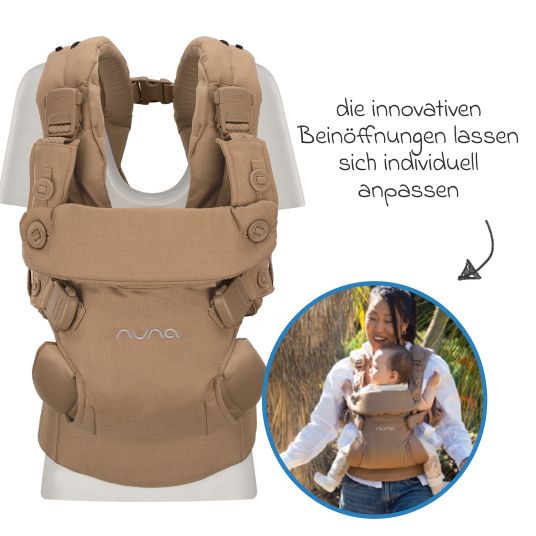 Nuna 4in1 Babytrage CUDL Luxe für Neugeborene ab 3,5 kg bis 16 kg einsetzbar mit 4 Tragepositionen, Klickverschluss inkl. Zubehör - Canyon