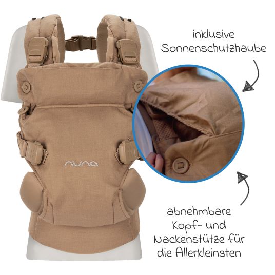 Nuna 4in1 Babytrage CUDL Luxe für Neugeborene ab 3,5 kg bis 16 kg einsetzbar mit 4 Tragepositionen, Klickverschluss inkl. Zubehör - Canyon