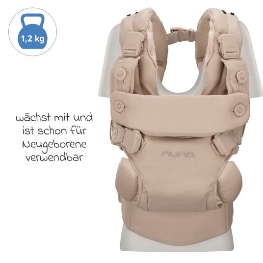 Nuna 4in1 Babytrage CUDL Luxe für Neugeborene ab 3,5 kg bis 16 kg einsetzbar mit 4 Tragepositionen, Klickverschluss inkl. Zubehör - Pearl