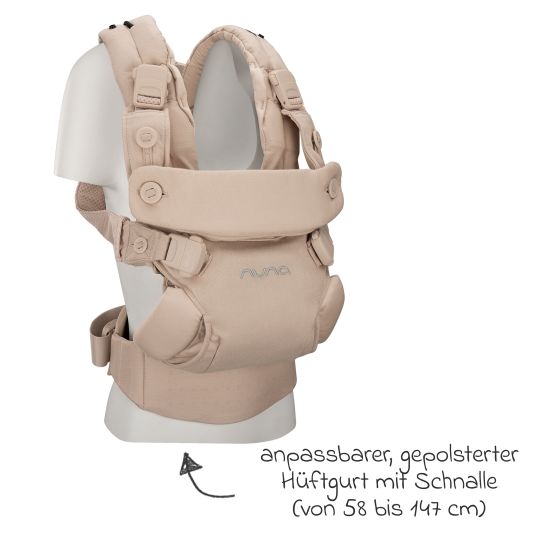 Nuna 4in1 Babytrage CUDL Luxe für Neugeborene ab 3,5 kg bis 16 kg einsetzbar mit 4 Tragepositionen, Klickverschluss inkl. Zubehör - Pearl