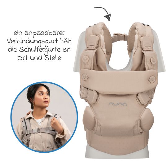 Nuna 4in1 Babytrage CUDL Luxe für Neugeborene ab 3,5 kg bis 16 kg einsetzbar mit 4 Tragepositionen, Klickverschluss inkl. Zubehör - Pearl