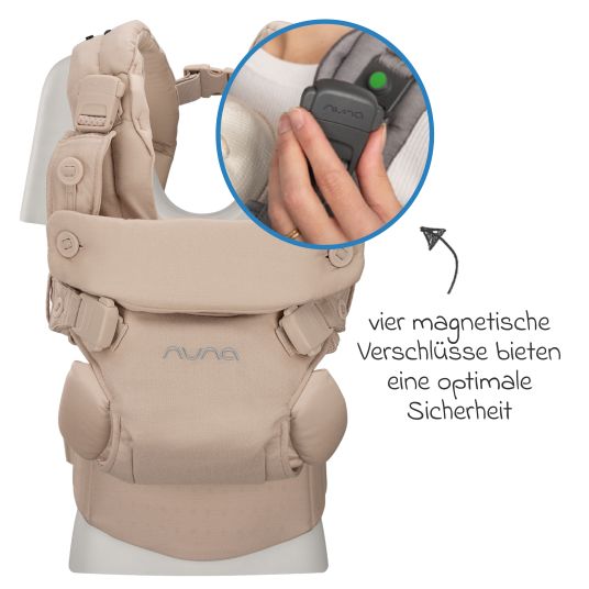 Nuna 4in1 Babytrage CUDL Luxe für Neugeborene ab 3,5 kg bis 16 kg einsetzbar mit 4 Tragepositionen, Klickverschluss inkl. Zubehör - Pearl