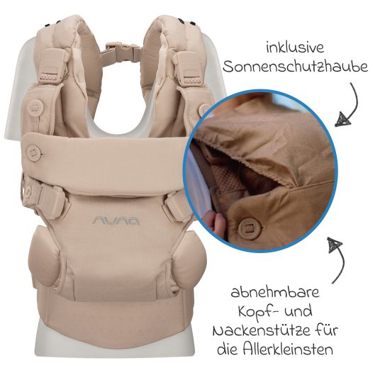 Nuna 4in1 Babytrage CUDL Luxe für Neugeborene ab 3,5 kg bis 16 kg einsetzbar mit 4 Tragepositionen, Klickverschluss inkl. Zubehör - Pearl