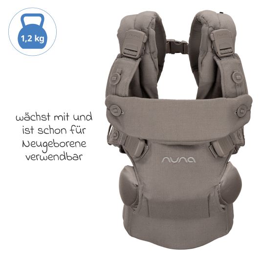 Nuna 4in1 Babytrage CUDL Luxe für Neugeborene ab 3,5 kg bis 16 kg einsetzbar mit 4 Tragepositionen, Klickverschluss inkl. Zubehör - Pewter