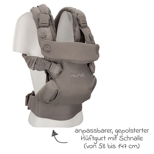 Nuna 4in1 Babytrage CUDL Luxe für Neugeborene ab 3,5 kg bis 16 kg einsetzbar mit 4 Tragepositionen, Klickverschluss inkl. Zubehör - Pewter