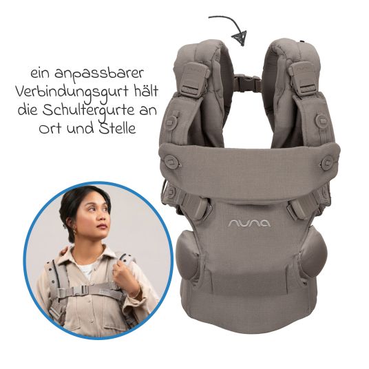 Nuna 4in1 Babytrage CUDL Luxe für Neugeborene ab 3,5 kg bis 16 kg einsetzbar mit 4 Tragepositionen, Klickverschluss inkl. Zubehör - Pewter