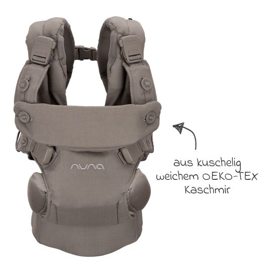 Nuna 4in1 Babytrage CUDL Luxe für Neugeborene ab 3,5 kg bis 16 kg einsetzbar mit 4 Tragepositionen, Klickverschluss inkl. Zubehör - Pewter