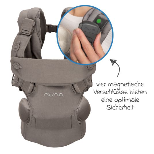 Nuna 4in1 Babytrage CUDL Luxe für Neugeborene ab 3,5 kg bis 16 kg einsetzbar mit 4 Tragepositionen, Klickverschluss inkl. Zubehör - Pewter