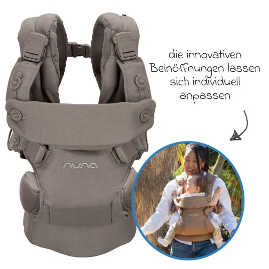 Nuna 4in1 Babytrage CUDL Luxe für Neugeborene ab 3,5 kg bis 16 kg einsetzbar mit 4 Tragepositionen, Klickverschluss inkl. Zubehör - Pewter