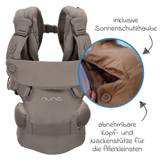 Nuna 4in1 Babytrage CUDL Luxe für Neugeborene ab 3,5 kg bis 16 kg einsetzbar mit 4 Tragepositionen, Klickverschluss inkl. Zubehör - Pewter