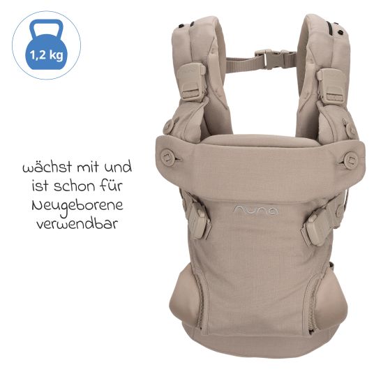 Nuna 4in1 Babytrage CUDL Luxe für Neugeborene ab 3,5 kg bis 16 kg einsetzbar mit 4 Tragepositionen, Klickverschluss inkl. Zubehör - Quartz