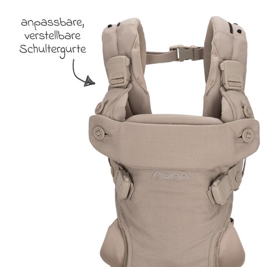 Nuna 4in1 Babytrage CUDL Luxe für Neugeborene ab 3,5 kg bis 16 kg einsetzbar mit 4 Tragepositionen, Klickverschluss inkl. Zubehör - Quartz