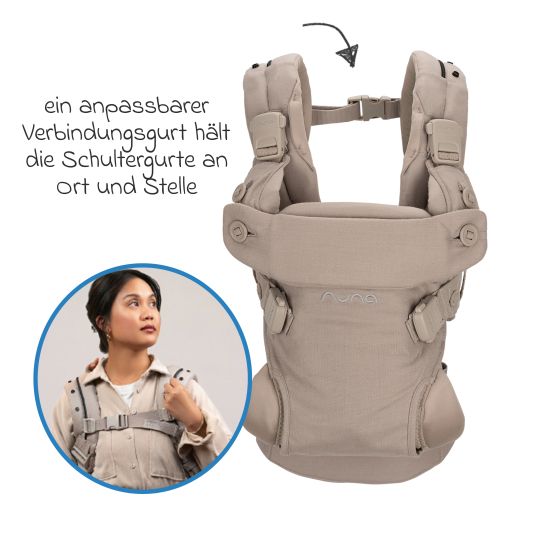 Nuna 4in1 Babytrage CUDL Luxe für Neugeborene ab 3,5 kg bis 16 kg einsetzbar mit 4 Tragepositionen, Klickverschluss inkl. Zubehör - Quartz