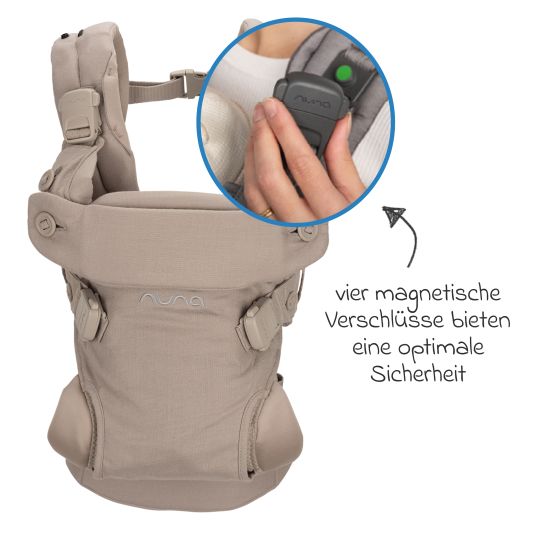 Nuna 4in1 Babytrage CUDL Luxe für Neugeborene ab 3,5 kg bis 16 kg einsetzbar mit 4 Tragepositionen, Klickverschluss inkl. Zubehör - Quartz