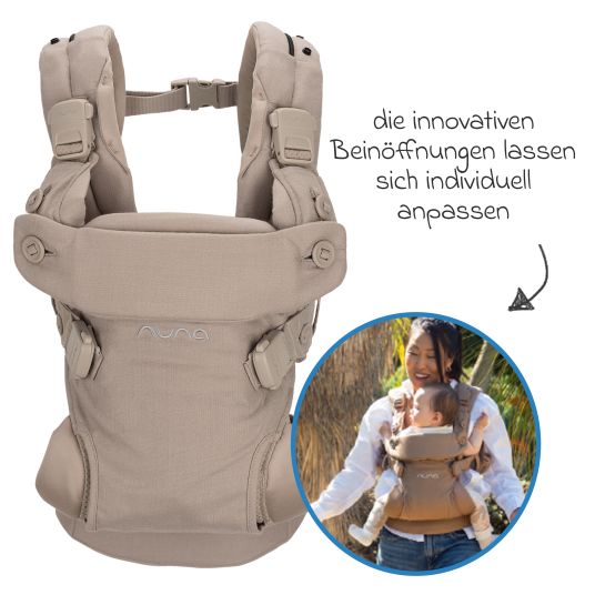 Nuna 4in1 Babytrage CUDL Luxe für Neugeborene ab 3,5 kg bis 16 kg einsetzbar mit 4 Tragepositionen, Klickverschluss inkl. Zubehör - Quartz