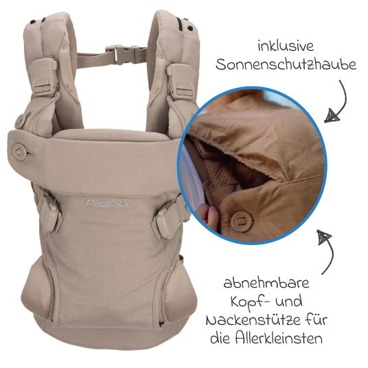 Nuna 4in1 Babytrage CUDL Luxe für Neugeborene ab 3,5 kg bis 16 kg einsetzbar mit 4 Tragepositionen, Klickverschluss inkl. Zubehör - Quartz