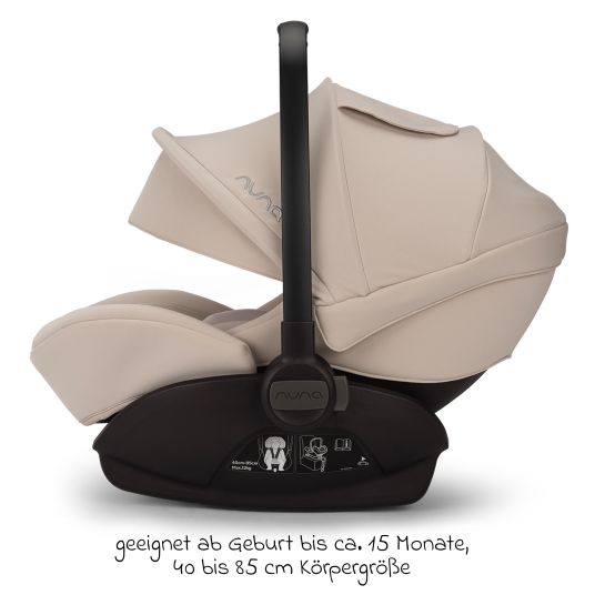 Nuna Babyschale ARRA next i-Size ab Geburt bis 13 kg (40 cm - 85 cm) Liegeposition 157° inkl. Sitzverkleinerer & Sonnenverdeck nur 3,5 kg - Biscotti