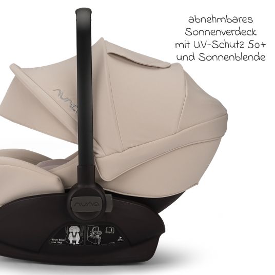 Nuna Babyschale ARRA next i-Size ab Geburt bis 13 kg (40 cm - 85 cm) Liegeposition 157° inkl. Sitzverkleinerer & Sonnenverdeck nur 3,5 kg - Biscotti