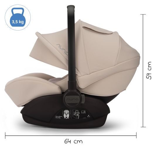 Nuna Babyschale ARRA next i-Size ab Geburt bis 13 kg (40 cm - 85 cm) Liegeposition 157° inkl. Sitzverkleinerer & Sonnenverdeck nur 3,5 kg - Biscotti