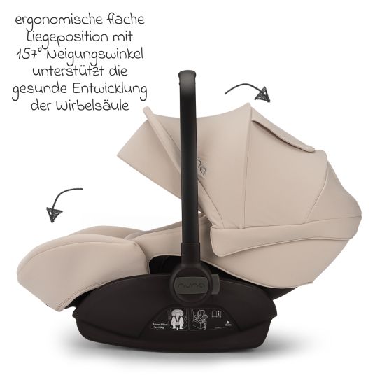 Nuna Babyschale ARRA next i-Size ab Geburt bis 13 kg (40 cm - 85 cm) Liegeposition 157° inkl. Sitzverkleinerer & Sonnenverdeck nur 3,5 kg - Biscotti