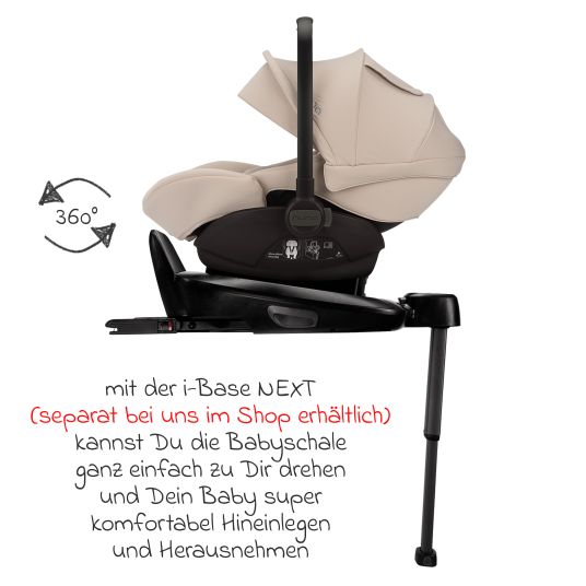 Nuna Babyschale ARRA next i-Size ab Geburt bis 13 kg (40 cm - 85 cm) Liegeposition 157° inkl. Sitzverkleinerer & Sonnenverdeck nur 3,5 kg - Biscotti