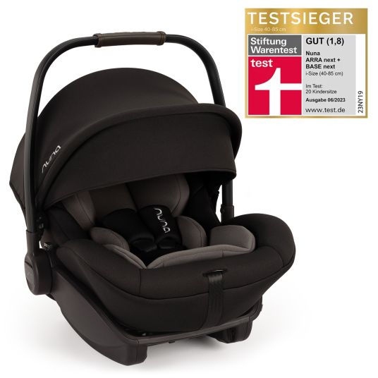 Nuna Babyschale ARRA next i-Size ab Geburt bis 13 kg (40 cm - 85 cm) Liegeposition 157° inkl. Sitzverkleinerer & Sonnenverdeck nur 3,5 kg - Caviar