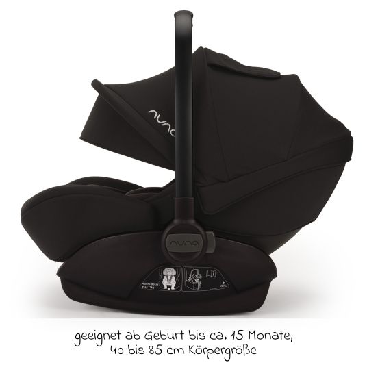 Nuna Babyschale ARRA next i-Size ab Geburt bis 13 kg (40 cm - 85 cm) Liegeposition 157° inkl. Sitzverkleinerer & Sonnenverdeck nur 3,5 kg - Caviar