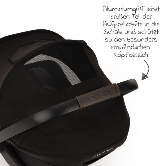 Nuna Babyschale ARRA next i-Size ab Geburt bis 13 kg (40 cm - 85 cm) Liegeposition 157° inkl. Sitzverkleinerer & Sonnenverdeck nur 3,5 kg - Caviar