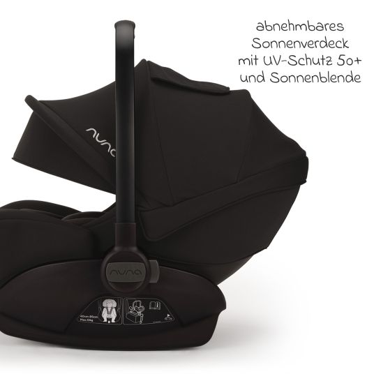 Nuna Babyschale ARRA next i-Size ab Geburt bis 13 kg (40 cm - 85 cm) Liegeposition 157° inkl. Sitzverkleinerer & Sonnenverdeck nur 3,5 kg - Caviar