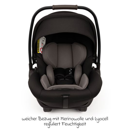 Nuna Babyschale ARRA next i-Size ab Geburt bis 13 kg (40 cm - 85 cm) Liegeposition 157° inkl. Sitzverkleinerer & Sonnenverdeck nur 3,5 kg - Caviar