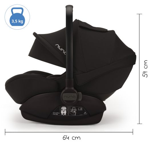 Nuna Babyschale ARRA next i-Size ab Geburt bis 13 kg (40 cm - 85 cm) Liegeposition 157° inkl. Sitzverkleinerer & Sonnenverdeck nur 3,5 kg - Caviar