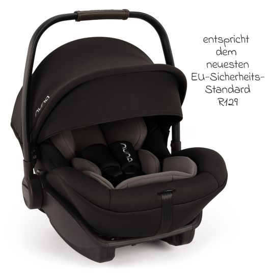 Nuna Babyschale ARRA next i-Size ab Geburt bis 13 kg (40 cm - 85 cm) Liegeposition 157° inkl. Sitzverkleinerer & Sonnenverdeck nur 3,5 kg - Caviar