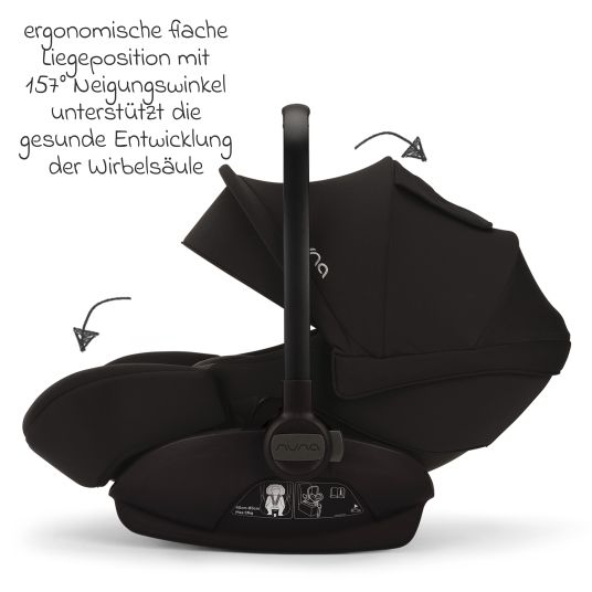 Nuna Babyschale ARRA next i-Size ab Geburt bis 13 kg (40 cm - 85 cm) Liegeposition 157° inkl. Sitzverkleinerer & Sonnenverdeck nur 3,5 kg - Caviar