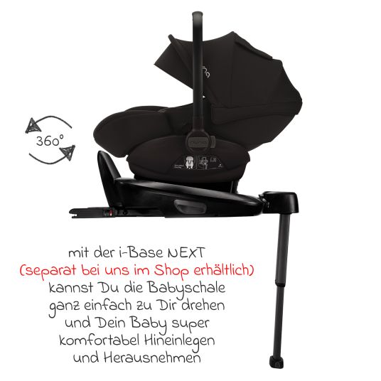 Nuna Babyschale ARRA next i-Size ab Geburt bis 13 kg (40 cm - 85 cm) Liegeposition 157° inkl. Sitzverkleinerer & Sonnenverdeck nur 3,5 kg - Caviar