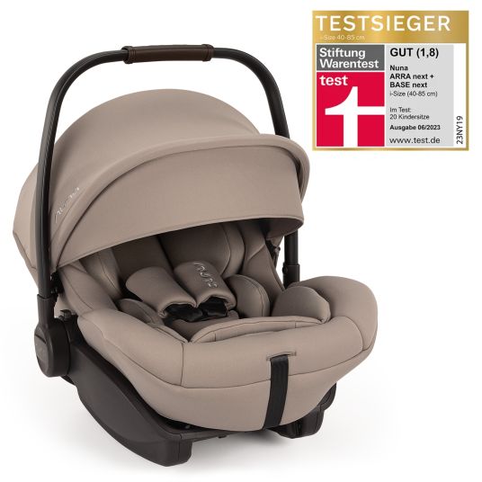 Nuna Babyschale ARRA next i-Size ab Geburt bis 13 kg (40 cm - 85 cm) Liegeposition 157° inkl. Sitzverkleinerer & Sonnenverdeck nur 3,5 kg - Cedar