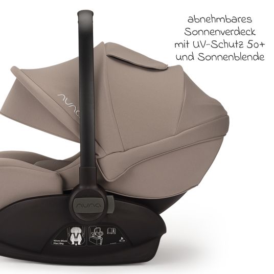 Nuna Babyschale ARRA next i-Size ab Geburt bis 13 kg (40 cm - 85 cm) Liegeposition 157° inkl. Sitzverkleinerer & Sonnenverdeck nur 3,5 kg - Cedar