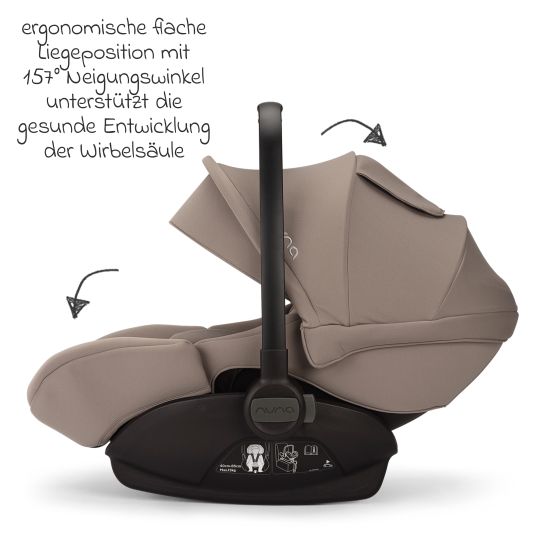 Nuna Babyschale ARRA next i-Size ab Geburt bis 13 kg (40 cm - 85 cm) Liegeposition 157° inkl. Sitzverkleinerer & Sonnenverdeck nur 3,5 kg - Cedar