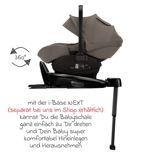 Nuna Babyschale ARRA next i-Size ab Geburt bis 13 kg (40 cm - 85 cm) Liegeposition 157° inkl. Sitzverkleinerer & Sonnenverdeck nur 3,5 kg - Granite