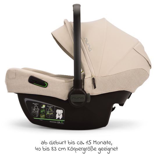 Nuna Babyschale PIPA next i-Size ab Geburt bis 13 kg (40 cm - 83 cm) inkl. Sitzverkleinerer, Sonnenverdeck mit Dream Drape nur 2,8 kg - Biscotti