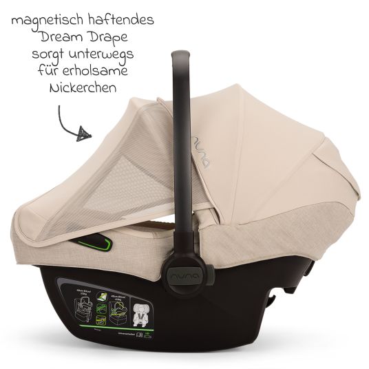 Nuna Babyschale PIPA next i-Size ab Geburt bis 13 kg (40 cm - 83 cm) inkl. Sitzverkleinerer, Sonnenverdeck mit Dream Drape nur 2,8 kg - Biscotti