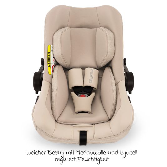 Nuna Babyschale PIPA next i-Size ab Geburt bis 13 kg (40 cm - 83 cm) inkl. Sitzverkleinerer, Sonnenverdeck mit Dream Drape nur 2,8 kg - Biscotti