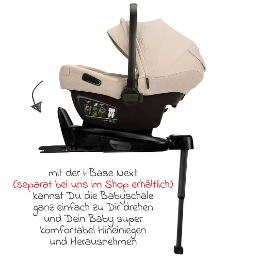 Nuna Babyschale PIPA next i-Size ab Geburt bis 13 kg (40 cm - 83 cm) inkl. Sitzverkleinerer, Sonnenverdeck mit Dream Drape nur 2,8 kg - Biscotti