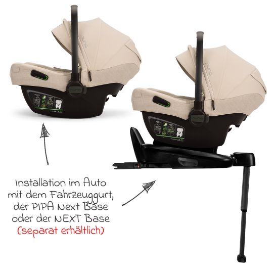 Nuna Infant car seat PIPA next i-Size from birth to 13 kg (40 cm - 83 cm) incl. seat reducer, sun canopy with Dream Drape only 2.8 kg - Biscotti