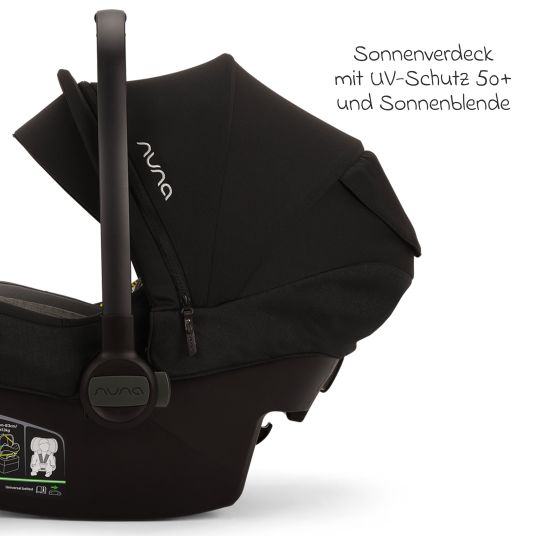 Nuna Babyschale PIPA next i-Size ab Geburt bis 13 kg (40 cm - 83 cm) inkl. Sitzverkleinerer, Sonnenverdeck mit Dream Drape nur 2,8 kg - Caviar