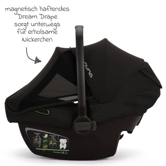 Nuna Babyschale PIPA next i-Size ab Geburt bis 13 kg (40 cm - 83 cm) inkl. Sitzverkleinerer, Sonnenverdeck mit Dream Drape nur 2,8 kg - Caviar