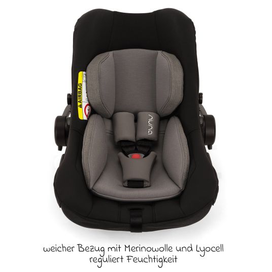 Nuna PIPA next i-Size seggiolino auto per neonati dalla nascita fino a 13 kg (40 cm - 83 cm) incluso riduttore di seduta, capottina con Dream Drape solo 2,8 kg - Caviar