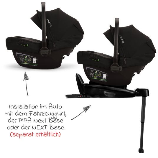 Nuna Babyschale PIPA next i-Size ab Geburt bis 13 kg (40 cm - 83 cm) inkl. Sitzverkleinerer, Sonnenverdeck mit Dream Drape nur 2,8 kg - Caviar