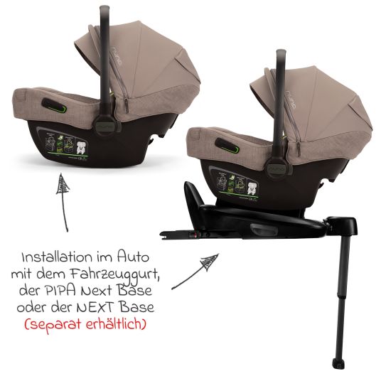 Nuna Babyschale PIPA next i-Size ab Geburt bis 13 kg (40 cm - 83 cm) inkl. Sitzverkleinerer, Sonnenverdeck mit Dream Drape nur 2,8 kg - Cedar