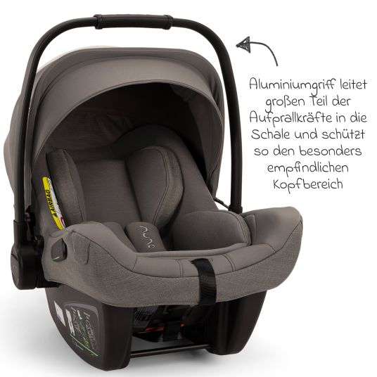 Nuna Babyschale PIPA next i-Size ab Geburt bis 13 kg (40 cm - 83 cm) inkl. Sitzverkleinerer, Sonnenverdeck mit Dream Drape nur 2,8 kg - Granite