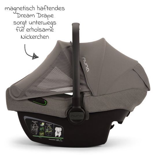 Nuna Babyschale PIPA next i-Size ab Geburt bis 13 kg (40 cm - 83 cm) inkl. Sitzverkleinerer, Sonnenverdeck mit Dream Drape nur 2,8 kg - Granite